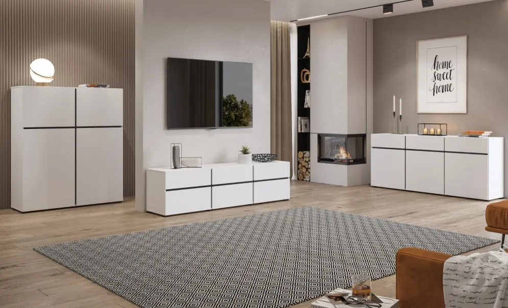 Szafka RTV CROSS 3K3S 180cm biała/czarna z szufladami I sklep meblowy MIRAT. styl SKANDYNAWSKI kolekcja HV-CROSS