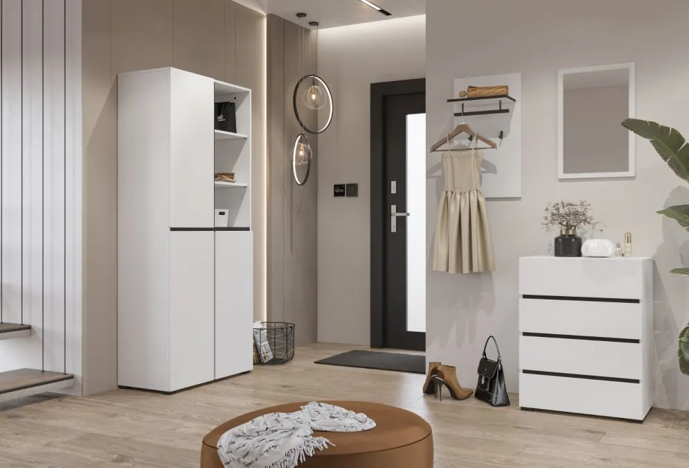 Szafa do przedpokoju CROSS 3D 80cm biała/czarna z półkami na buty I sklep meblowy MIRAT. styl SKANDYNAWSKI kolekcja HV-CROSS