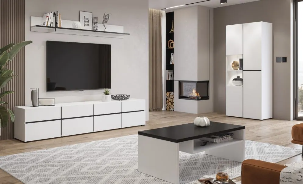 Witryna wysoka CROSS 3D 80cm biała/czarna trzydrzwiowa I sklep meblowy MIRAT. styl SKANDYNAWSKI kolekcja HV-CROSS