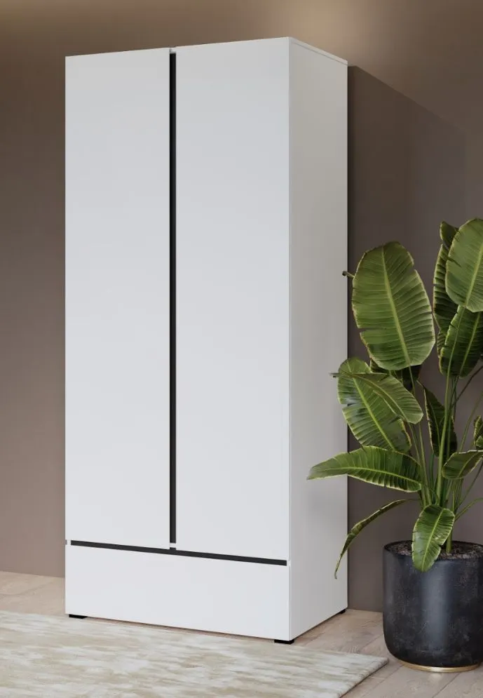 Szafa dwudrzwiowa CROSS 2D1S 89cm biała/czarna z drążkiem i szufladą I sklep meblowy MIRAT. styl SKANDYNAWSKI kolekcja HV-CROSS