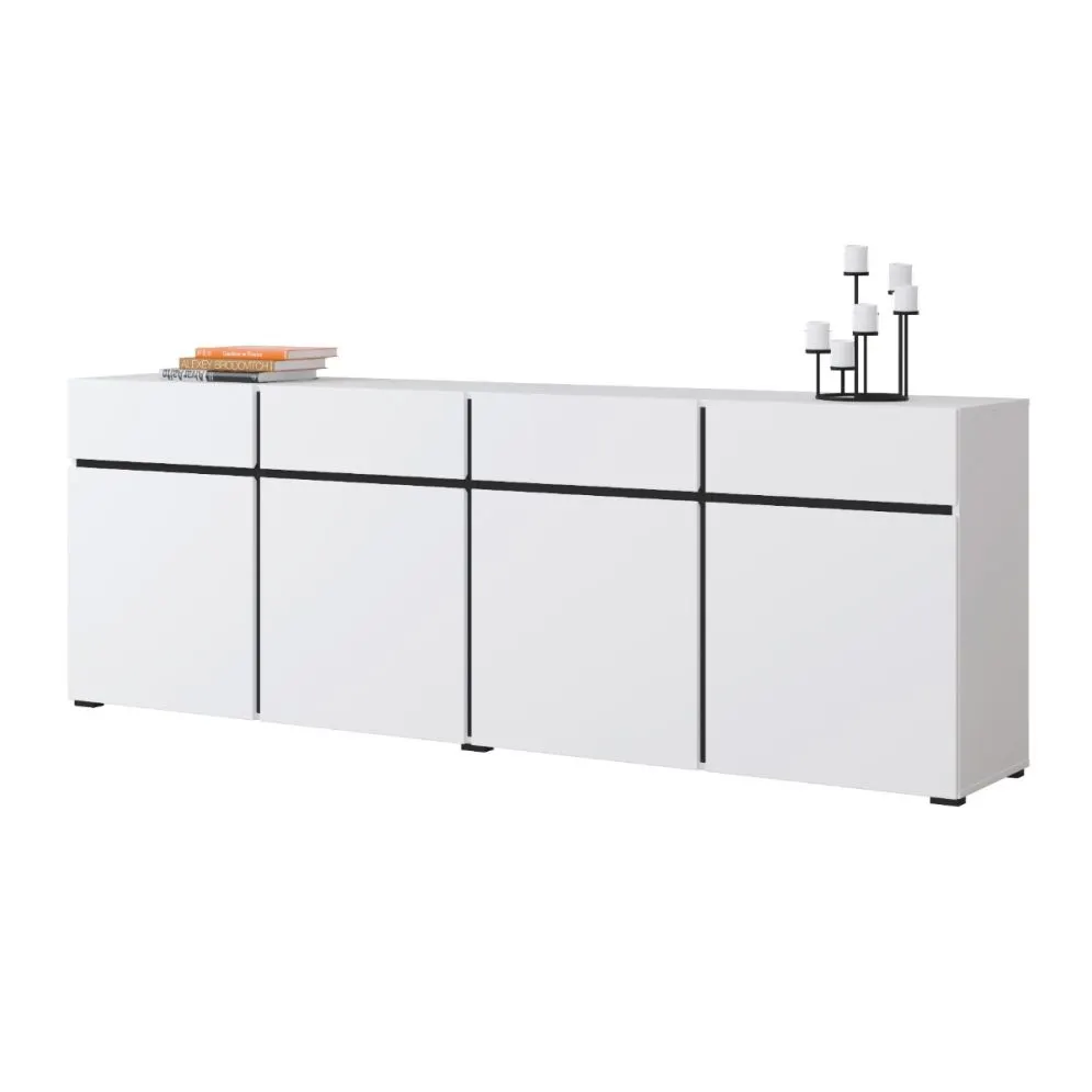 Komoda CROSS 4D4S 225cm biała/czarna czterodrzwiowa I sklep meblowy MIRAT. styl SKANDYNAWSKI