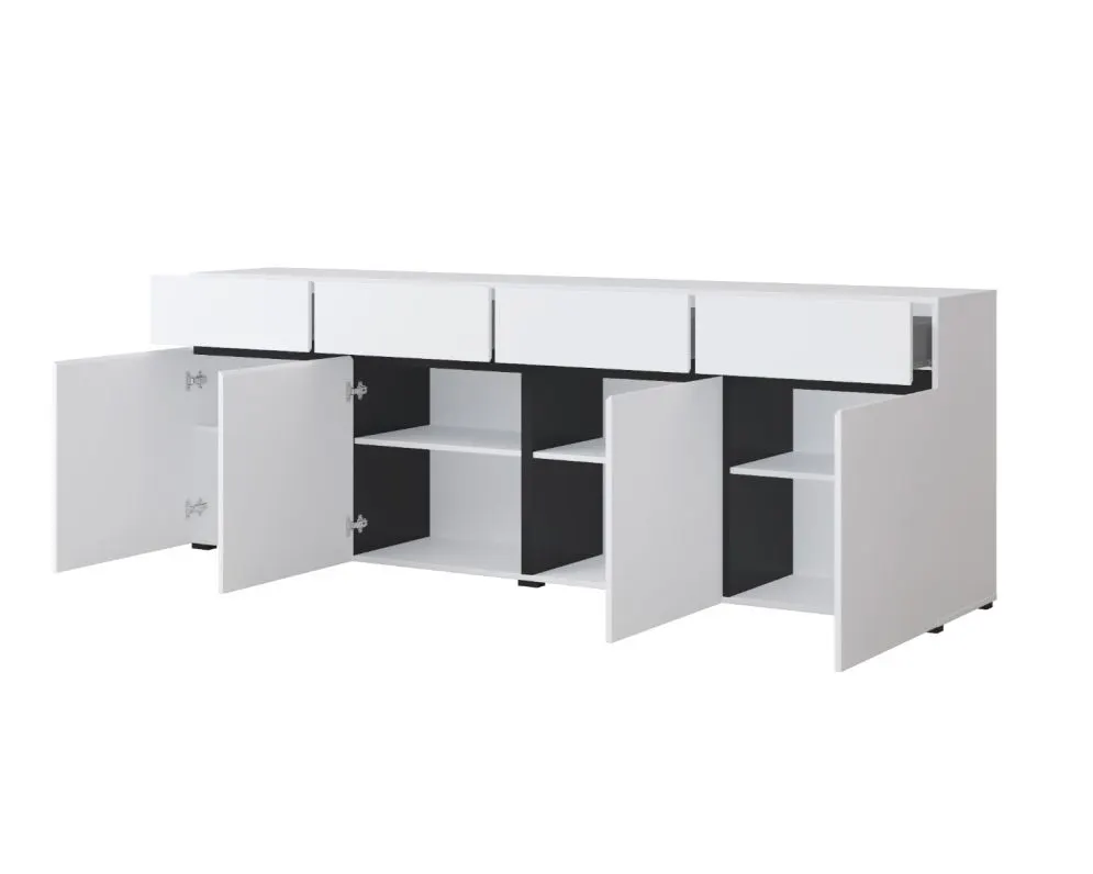 Komoda CROSS 4D4S 225cm biała/czarna czterodrzwiowa I sklep meblowy MIRAT. styl SKANDYNAWSKI