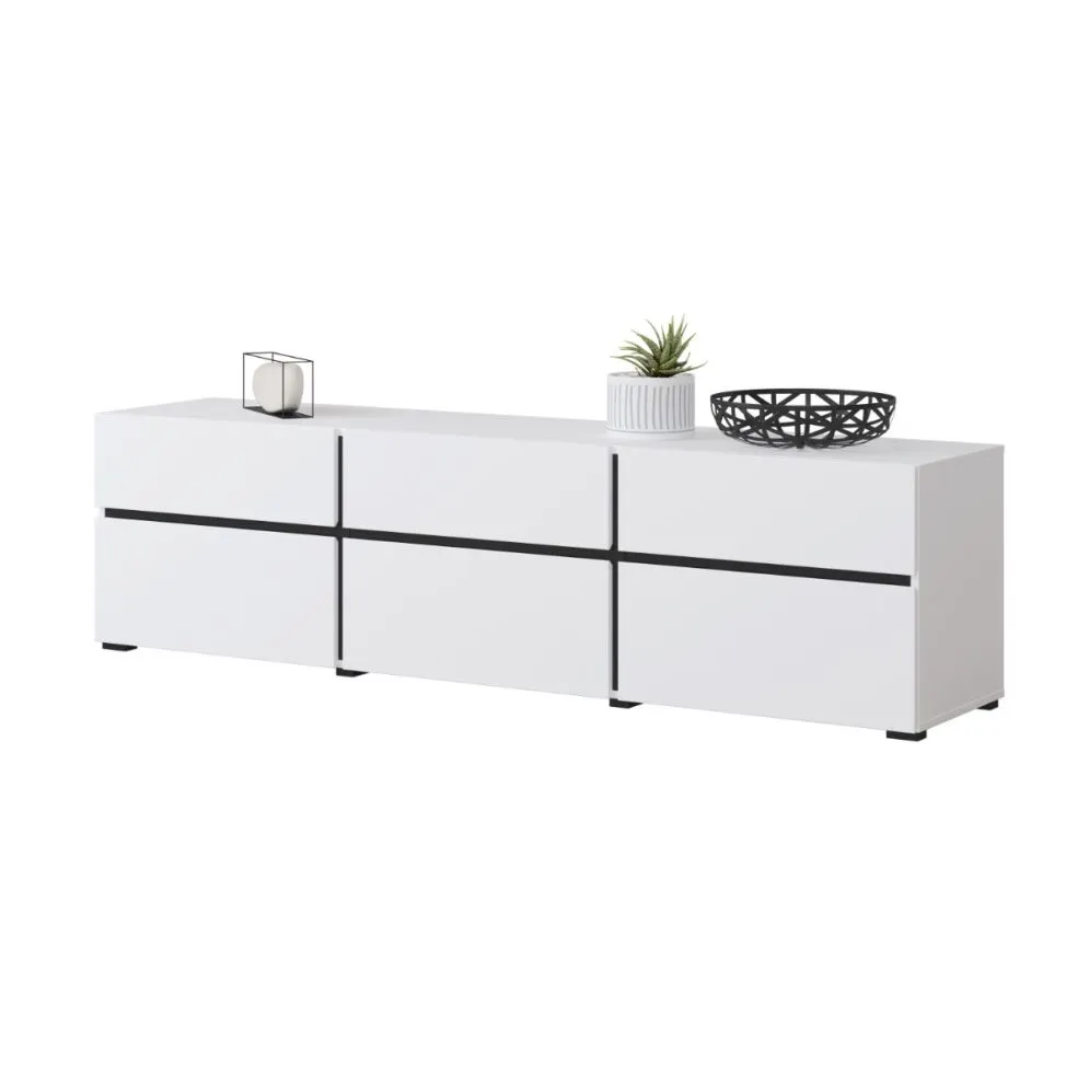 Szafka RTV CROSS 3K3S 180cm biała/czarna z szufladami I sklep meblowy MIRAT. styl SKANDYNAWSKI kolekcja HV-CROSS