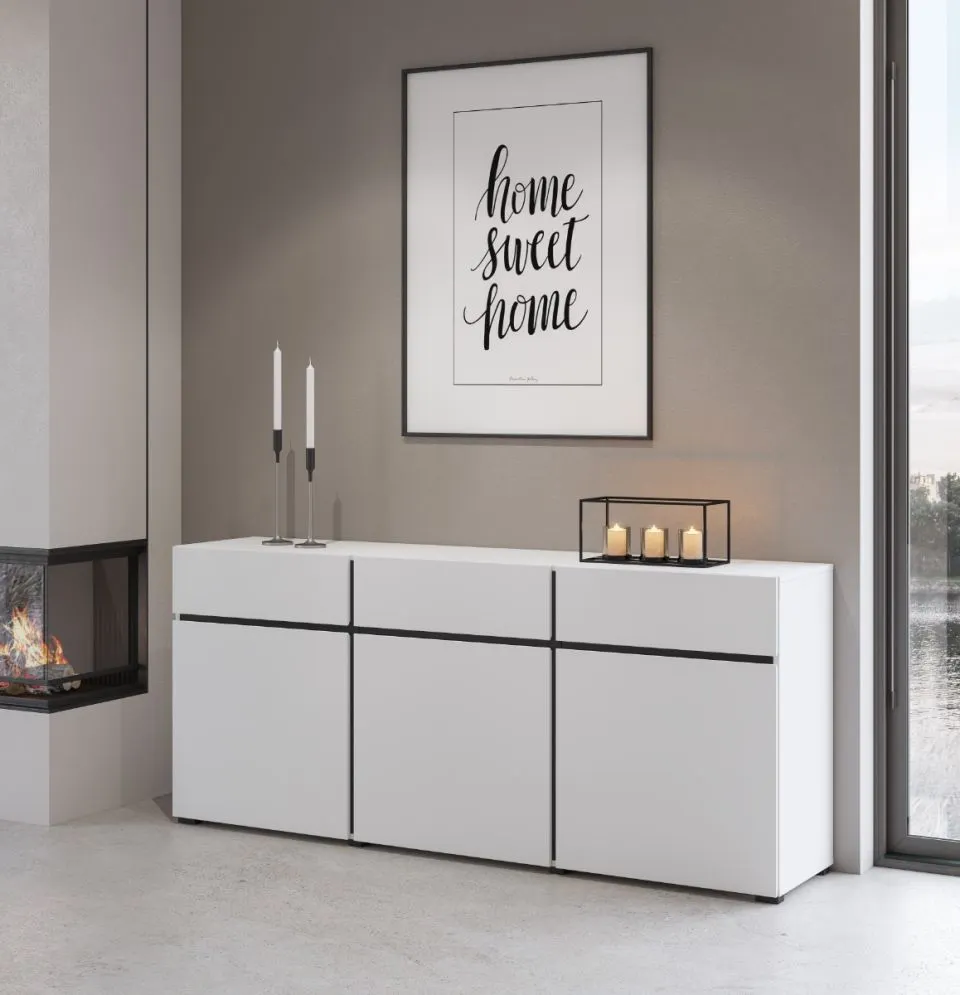 Komoda CROSS 3D3S 180cm biała/czarna trzydrzwiowa I sklep meblowy MIRAT. styl SKANDYNAWSKI