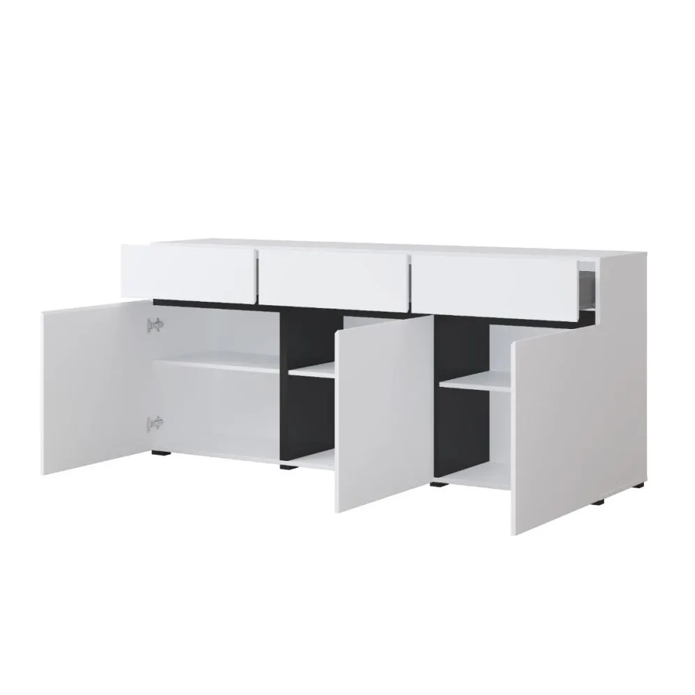 Komoda CROSS 3D3S 180cm biała/czarna trzydrzwiowa I sklep meblowy MIRAT. styl SKANDYNAWSKI