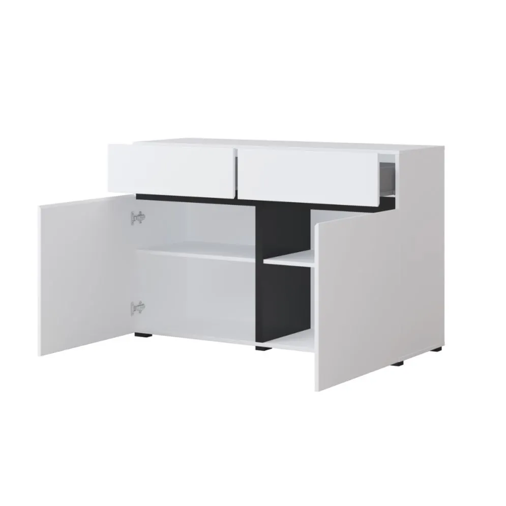 Komoda CROSS 2D2S 119cm biała/czarna dwudrzwiowa I sklep meblowy MIRAT. styl SKANDYNAWSKI