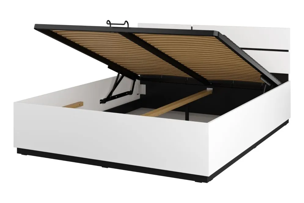 Łóżko CROSS 160x200 białe/czarne z pojemnikiem dwuosobowe I sklep meblowy MIRAT. styl SKANDYNAWSKI kolekcja HV-CROSS