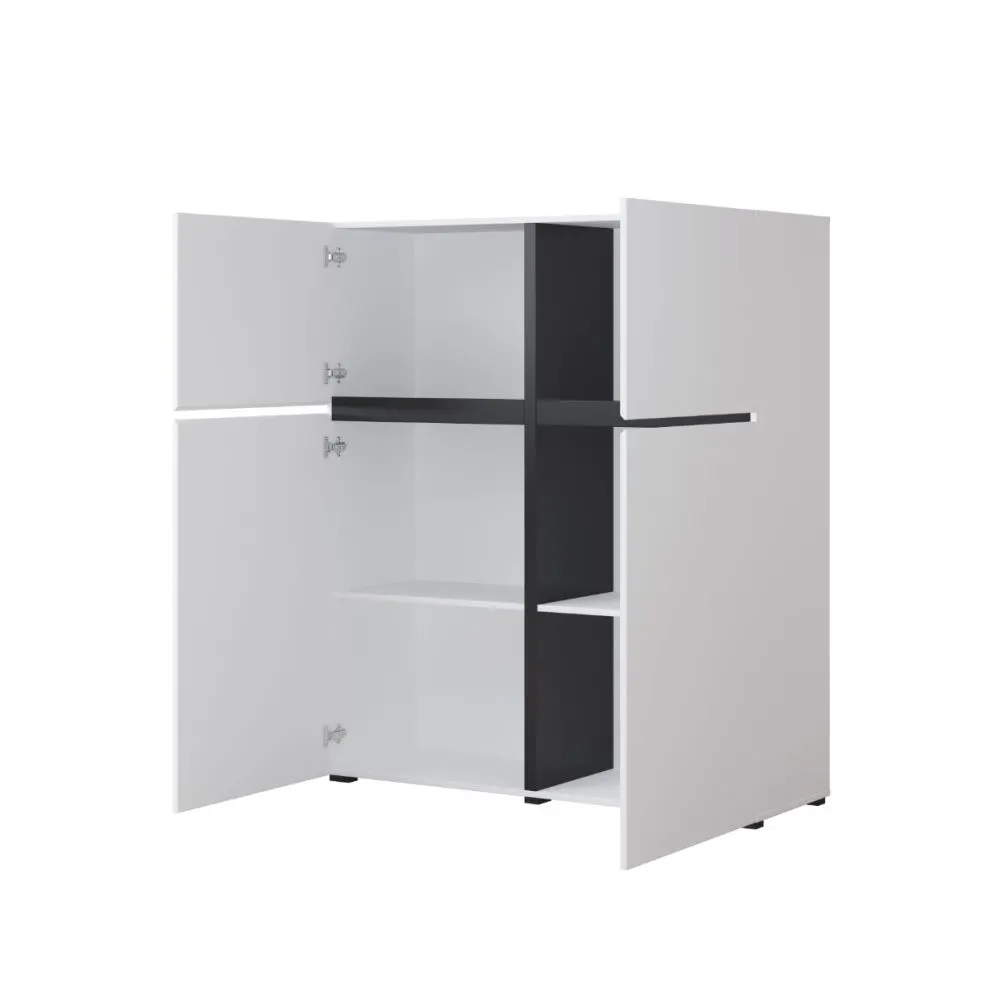 Komoda wysoka CROSS 4D 119cm biała/czarna czterokomorowa I sklep meblowy MIRAT. styl SKANDYNAWSKI