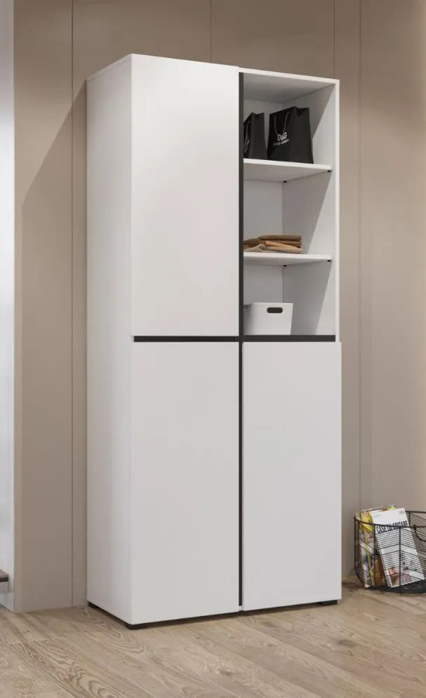 Szafa do przedpokoju CROSS 3D 80cm biała/czarna z półkami na buty I sklep meblowy MIRAT. styl SKANDYNAWSKI kolekcja HV-CROSS