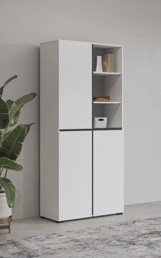 Szafa do przedpokoju CROSS 3D 80cm biała/czarna z półkami na buty I sklep meblowy MIRAT. styl SKANDYNAWSKI kolekcja HV-CROSS