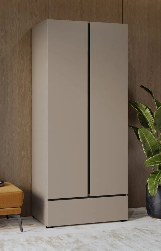 Wysoka szafa dwudrzwiowa CROSS 2D1S 89cm congo/czarna z drążkiem I sklep meblowy MIRAT.  kolekcja HV-CROSS