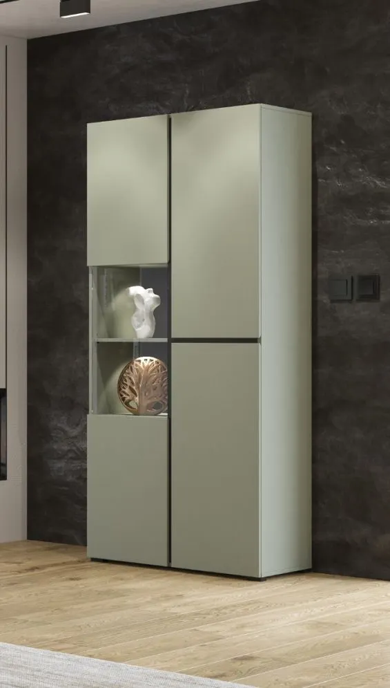 Witryna wysoka CROSS 3D 80cm zielona/czarna przeszklona I sklep meblowy MIRAT.  kolekcja HV-CROSS