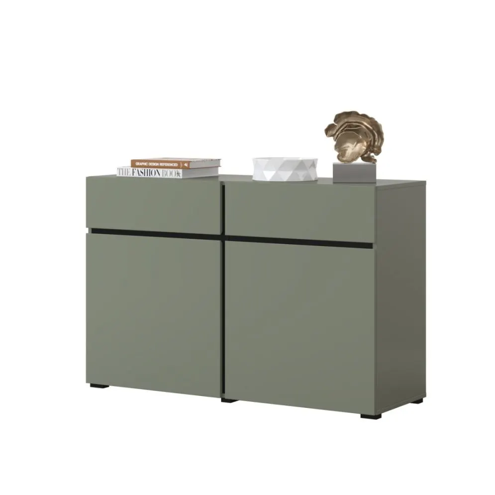 Komoda CROSS 2D2S 119cm zielona/czarna z półkami I sklep meblowy MIRAT.  kolekcja HV-CROSS