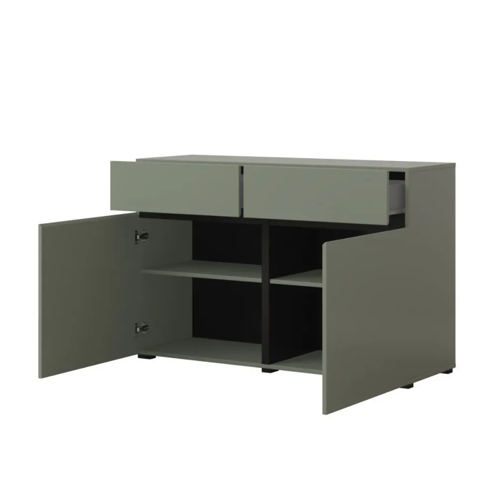 Komoda CROSS 2D2S 119cm zielona/czarna z półkami I sklep meblowy MIRAT.  kolekcja HV-CROSS