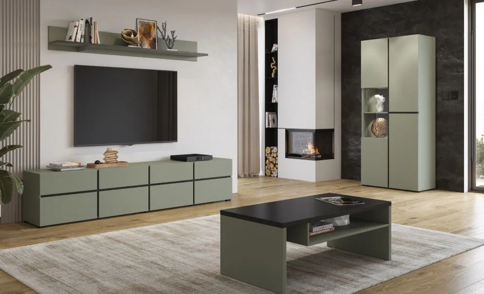 Szafka RTV CROSS 4K4S 225cm zielona/czarna szeroka I sklep meblowy MIRAT.  kolekcja HV-CROSS