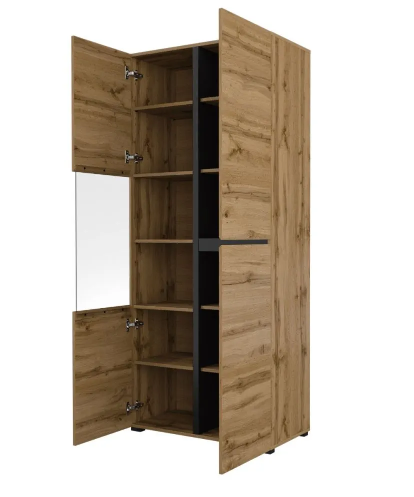 Przeszklona witryna wysoka CROSS 3D 80cm dąb wotan/czarna I sklep meblowy MIRAT. styl SKANDYNAWSKI kolekcja HV-CROSS