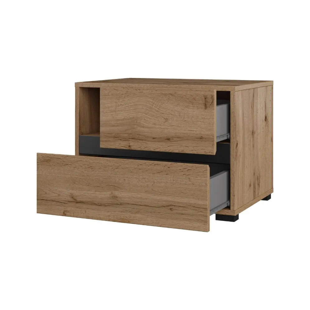 Szafka nocna CROSS S-2S dąb wotan/czarna z szufladami I sklep meblowy MIRAT.  kolekcja HV-CROSS