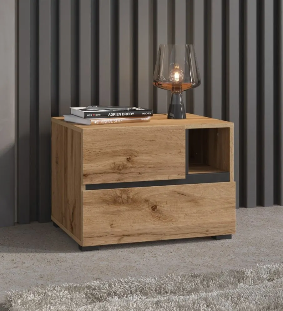 Szafka nocna CROSS S-2S dąb wotan/czarna z szufladami I sklep meblowy MIRAT.  kolekcja HV-CROSS