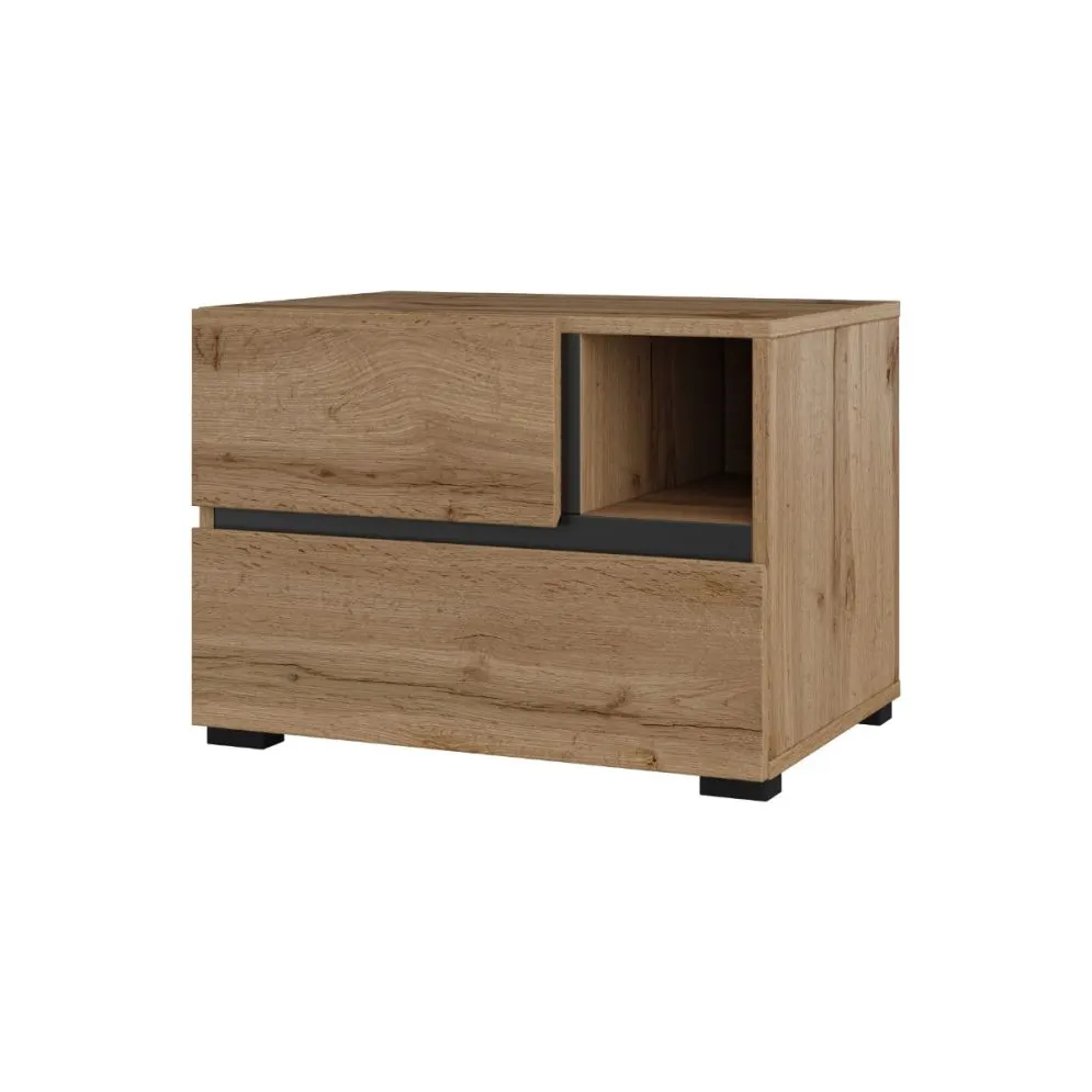 Szafka nocna CROSS S-2S dąb wotan/czarna z szufladami I sklep meblowy MIRAT.  kolekcja HV-CROSS