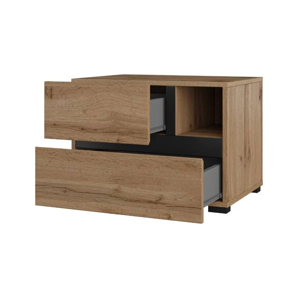 Szafka nocna CROSS S-2S dąb wotan/czarna z szufladami I sklep meblowy MIRAT.  kolekcja HV-CROSS