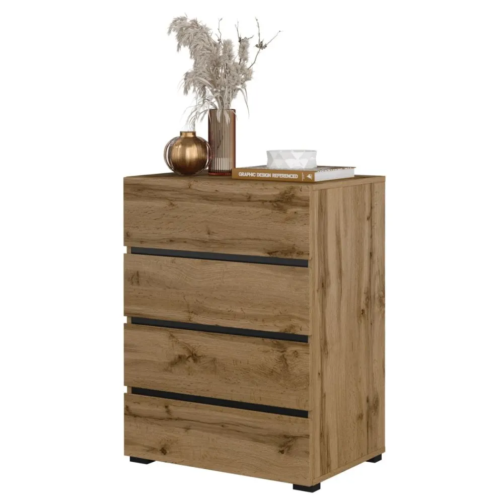 Komoda CROSS 4S 60cm dąb wotan/czarna z szufladami I sklep meblowy MIRAT. styl SKANDYNAWSKI kolekcja HV-CROSS