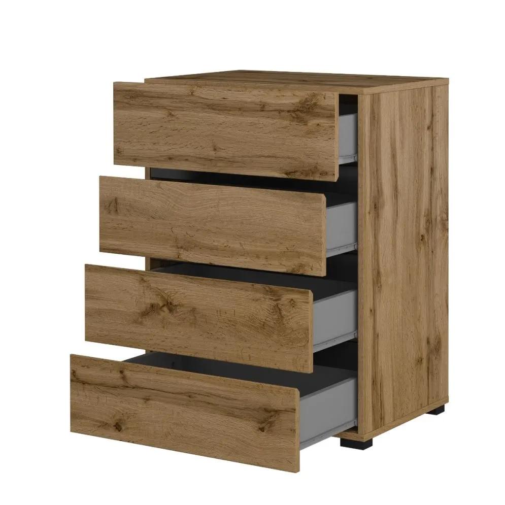 Komoda CROSS 4S 60cm dąb wotan/czarna z szufladami I sklep meblowy MIRAT. styl SKANDYNAWSKI kolekcja HV-CROSS