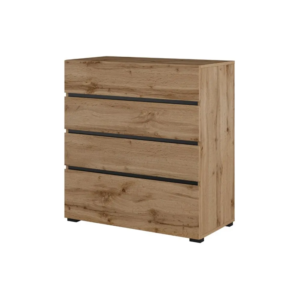 Komoda CROSS 4S 80cm dąb wotan/czarna czteroszufladowa I sklep meblowy MIRAT. styl SKANDYNAWSKI kolekcja HV-CROSS