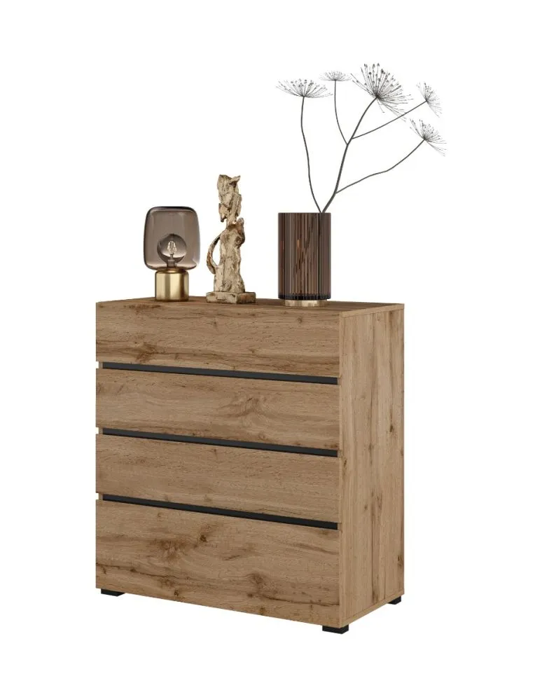 Komoda CROSS 4S 80cm dąb wotan/czarna czteroszufladowa I sklep meblowy MIRAT. styl SKANDYNAWSKI kolekcja HV-CROSS