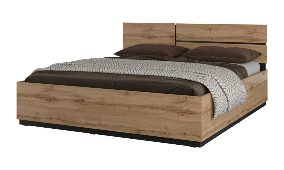 Drewniane łóżko CROSS 180x200 dąb wotan/czarne z pojemnikiem I sklep meblowy MIRAT. styl SKANDYNAWSKI kolekcja HV-CROSS