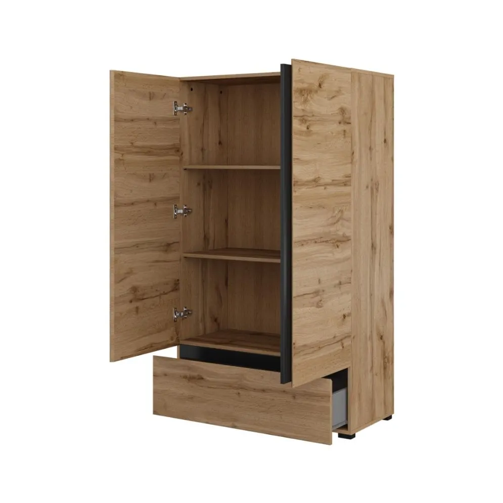 Komoda wysoka CROSS 2D1S 89cm dąb wotan/czarna z szufladą I sklep meblowy MIRAT. styl SKANDYNAWSKI kolekcja CROSS