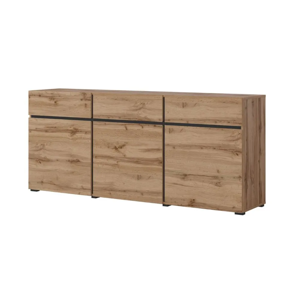 Komoda CROSS 3D3S 180cm dąb wotan/czarna trzydrzwiowa I sklep meblowy MIRAT. styl SKANDYNAWSKI kolekcja HV-CROSS