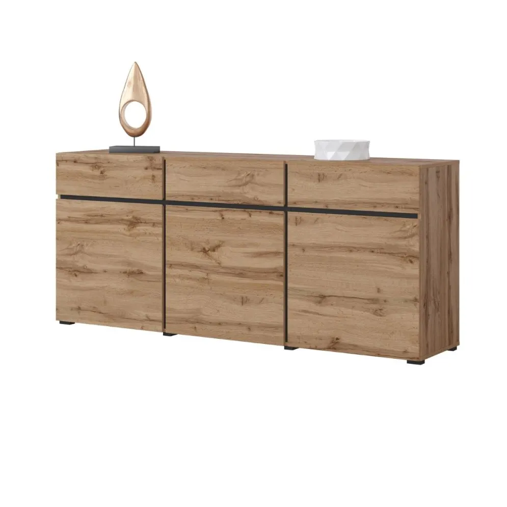 Komoda CROSS 3D3S 180cm dąb wotan/czarna trzydrzwiowa I sklep meblowy MIRAT. styl SKANDYNAWSKI kolekcja HV-CROSS