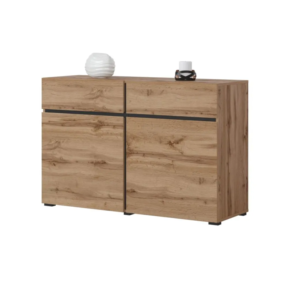 Komoda CROSS 2D2S 119cm dąb wotan/czarna skandynawska I sklep meblowy MIRAT. styl SKANDYNAWSKI kolekcja HV-CROSS