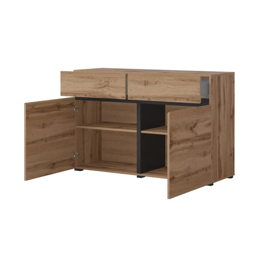 Komoda CROSS 2D2S 119cm dąb wotan/czarna skandynawska I sklep meblowy MIRAT. styl SKANDYNAWSKI kolekcja HV-CROSS