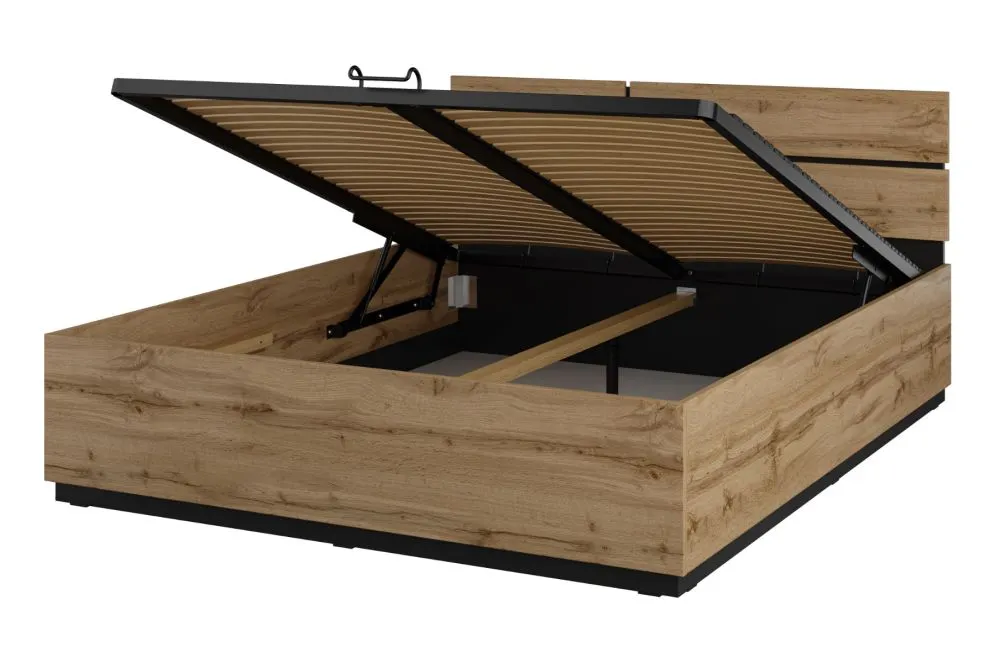 Klasyczne łóżko CROSS 160x200 dąb wotan/czarne z pojemnikiem I sklep meblowy MIRAT. styl SKANDYNAWSKI kolekcja HV-CROSS