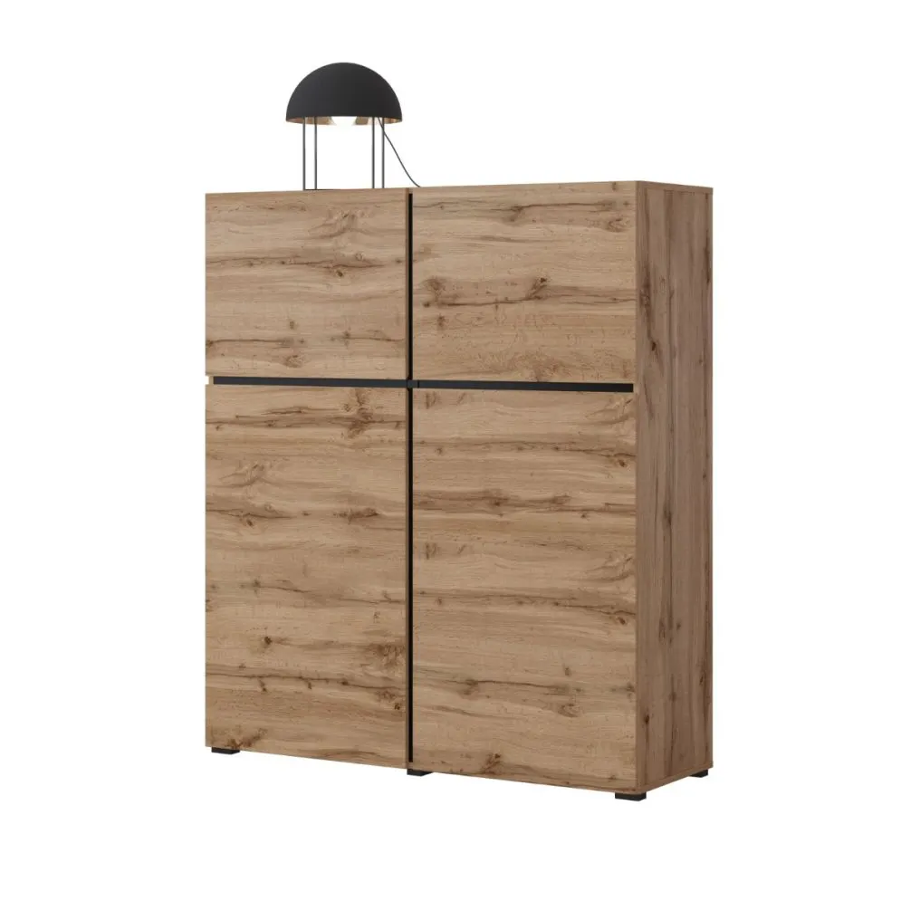 Komoda wysoka CROSS 4D 119cm dąb wotan/czarna skandynawska I sklep meblowy MIRAT. styl SKANDYNAWSKI kolekcja HV-CROSS