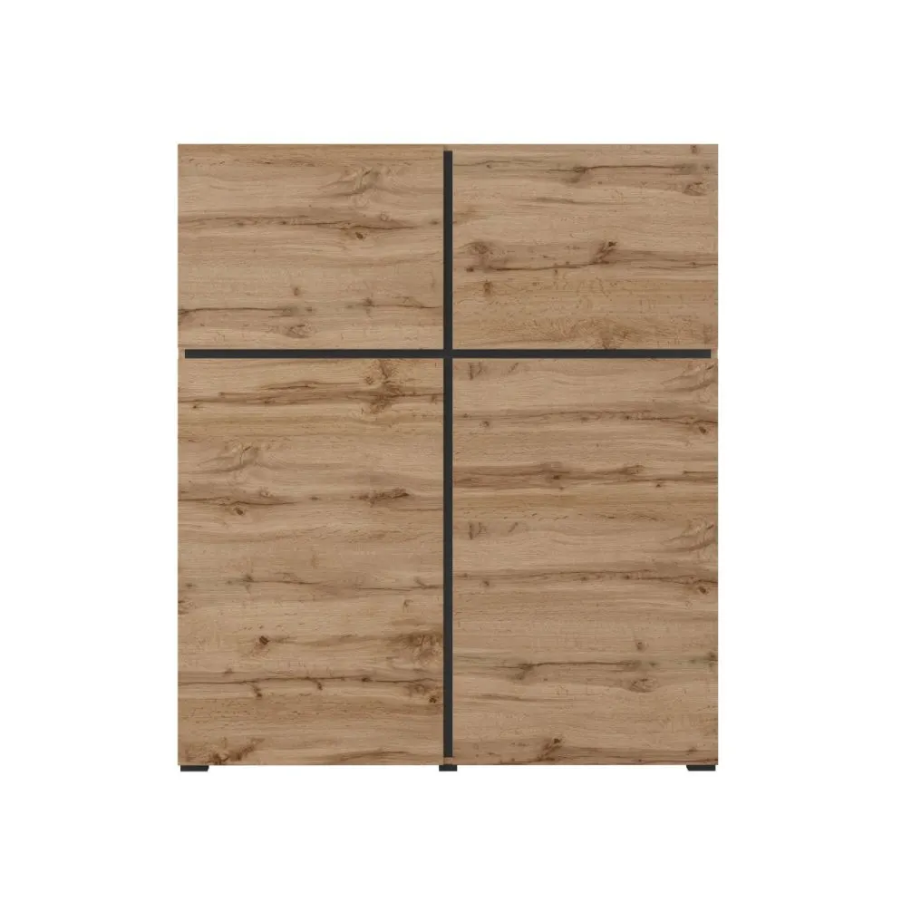 Komoda wysoka CROSS 4D 119cm dąb wotan/czarna skandynawska I sklep meblowy MIRAT. styl SKANDYNAWSKI kolekcja HV-CROSS