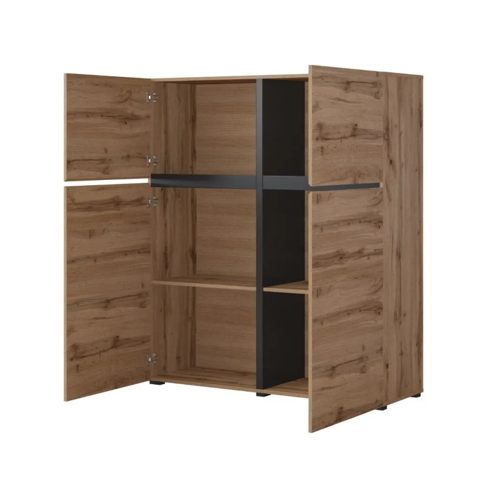 Komoda wysoka CROSS 4D 119cm dąb wotan/czarna skandynawska I sklep meblowy MIRAT. styl SKANDYNAWSKI kolekcja HV-CROSS