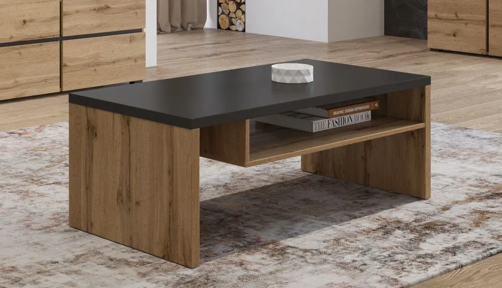 Stolik kawowy CROSS 120x60 dąb wotan/czarny minimalistyczny I sklep meblowy MIRAT. styl SKANDYNAWSKI kolekcja HV-CROSS