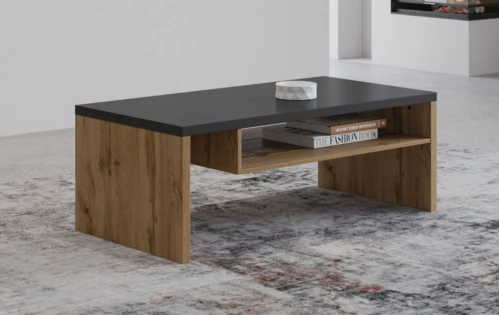 Stolik kawowy CROSS 120x60 dąb wotan/czarny minimalistyczny I sklep meblowy MIRAT. styl SKANDYNAWSKI kolekcja HV-CROSS