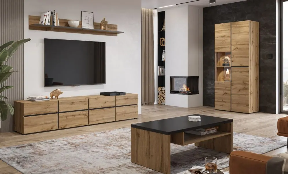 Stolik kawowy CROSS 120x60 dąb wotan/czarny minimalistyczny I sklep meblowy MIRAT. styl SKANDYNAWSKI kolekcja HV-CROSS