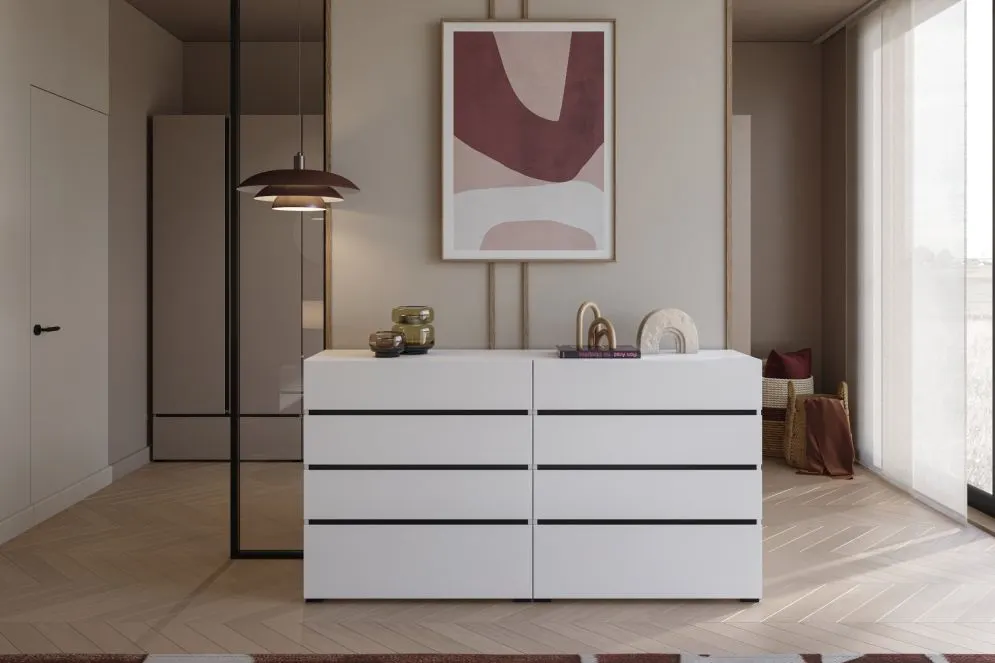 Komoda CROSS 4S 80cm biała/czarna laminowana I sklep meblowy MIRAT. styl SKANDYNAWSKI kolekcja HV-CROSS