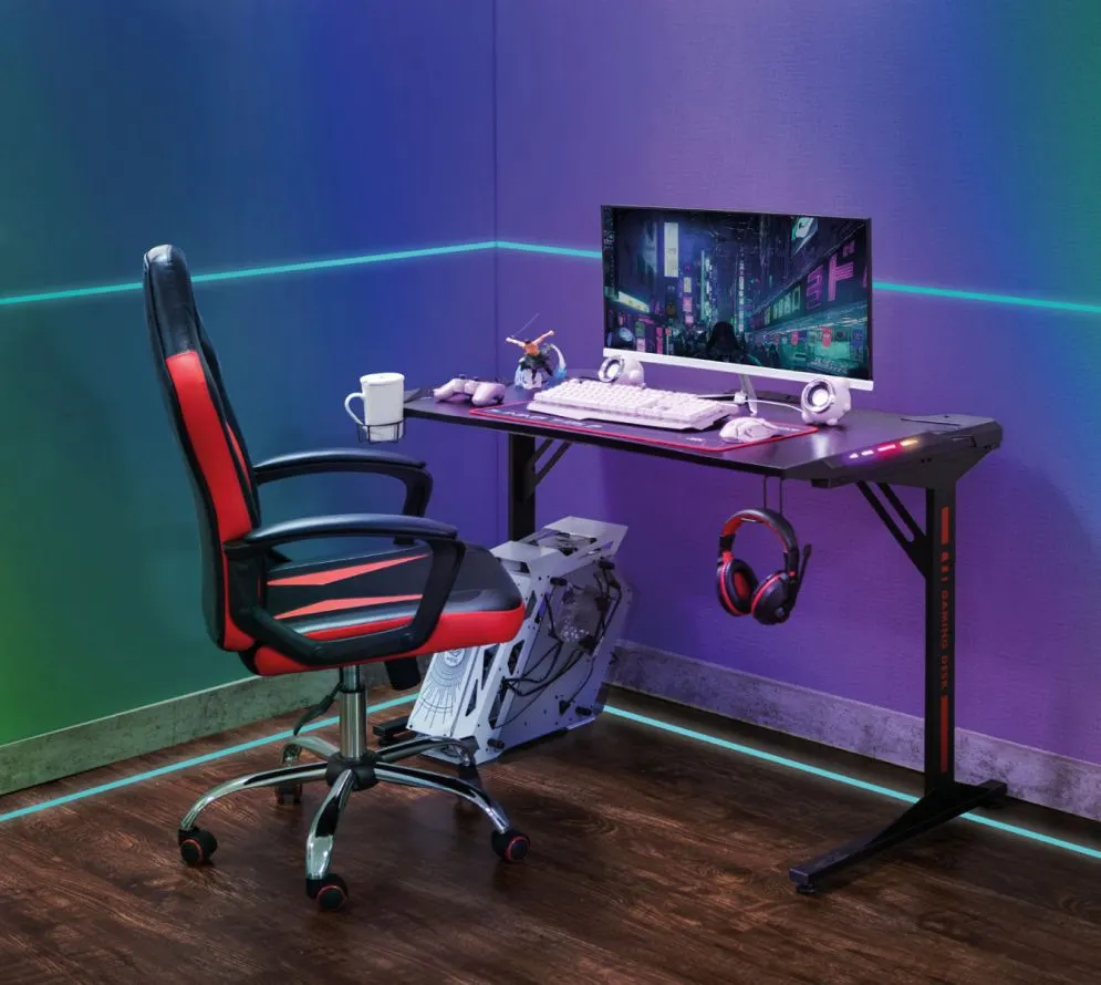 Biurko gamingowe B-216 czarne z podświetleniem LED I sklep meblowy MIRAT.