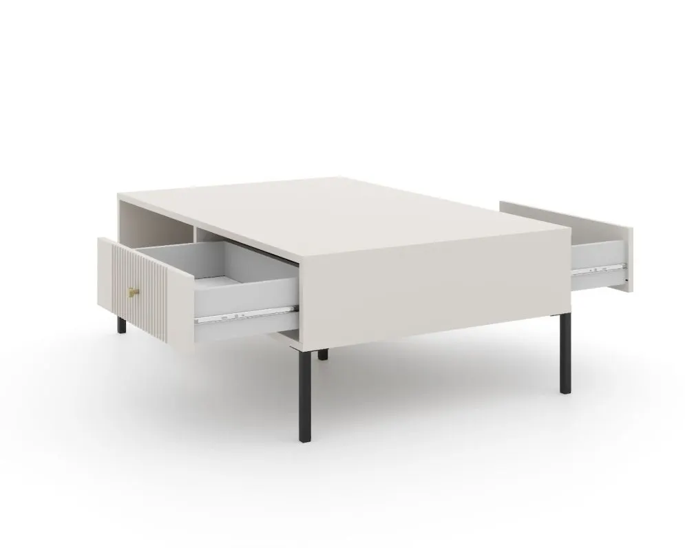 Stolik kawowy ISEO 104x68 kaszmir mat/czarny z ryflowanymi frontami I sklep meblowy MIRAT. styl GLAMOUR, RYFLOWANY kolekcja ISEO