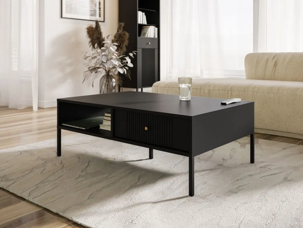 Stolik kawowy ISEO 104x68 czarny mat z szufladami I sklep meblowy MIRAT. styl GLAMOUR, LOFT, RYFLOWANY kolekcja ISEO