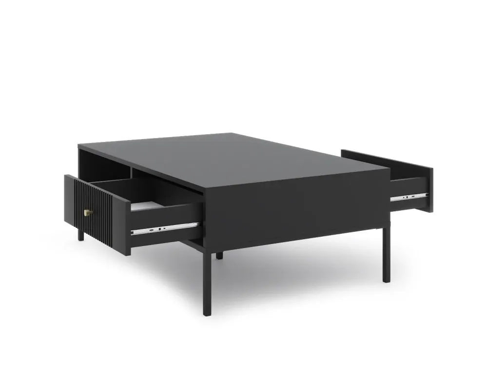 Stolik kawowy ISEO 104x68 czarny mat z szufladami I sklep meblowy MIRAT. styl GLAMOUR, LOFT, RYFLOWANY kolekcja ISEO