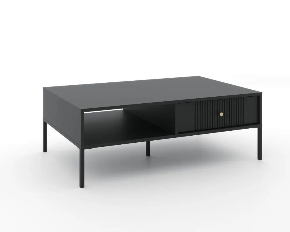 Stolik kawowy ISEO 104x68 czarny mat z szufladami I sklep meblowy MIRAT. styl GLAMOUR, LOFT, RYFLOWANY kolekcja ISEO