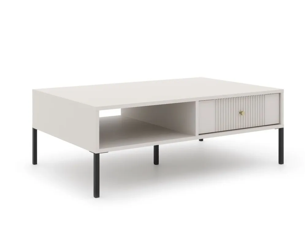 Stolik kawowy ISEO 104x68 kaszmir mat/czarny z ryflowanymi frontami I sklep meblowy MIRAT. styl GLAMOUR, RYFLOWANY kolekcja ISEO