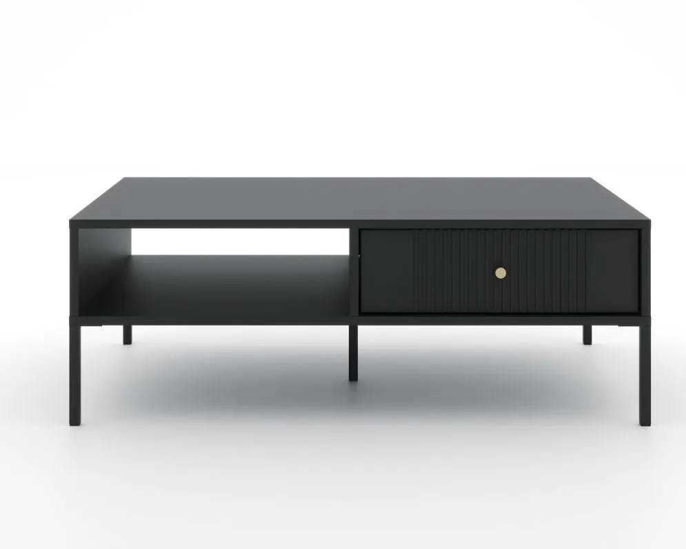 Stolik kawowy ISEO 104x68 czarny mat z szufladami I sklep meblowy MIRAT. styl GLAMOUR, LOFT, RYFLOWANY kolekcja ISEO