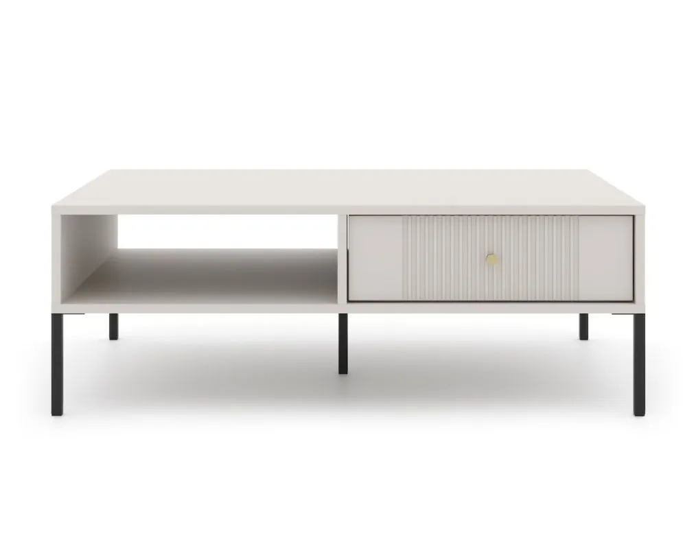 Stolik kawowy ISEO 104x68 kaszmir mat/czarny z ryflowanymi frontami I sklep meblowy MIRAT. styl GLAMOUR, RYFLOWANY kolekcja ISEO